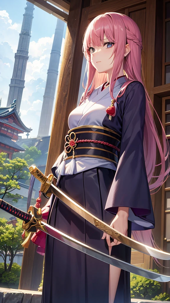 Japanese style anime. woman. middle age. Europe. Fantasy. skirt. sword. standing. whole body. from below.  