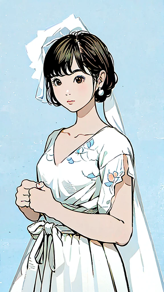 bride、Wedding dress、Asian、Girl、Upper Body、Simple Background、Tan Skin