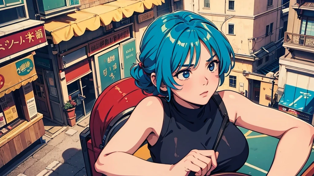 Create quality lofi background with Roman anime character in city 