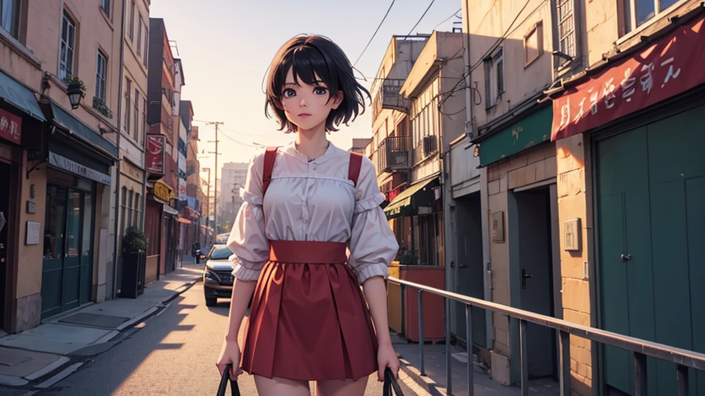 Create quality lofi background with Roman anime character in city 