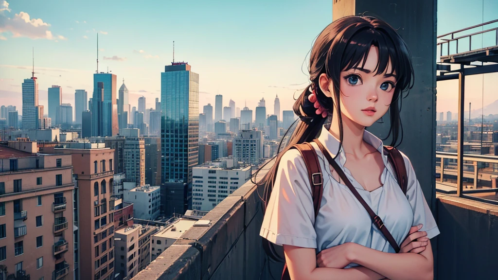Create quality lofi background with Roman anime character in city