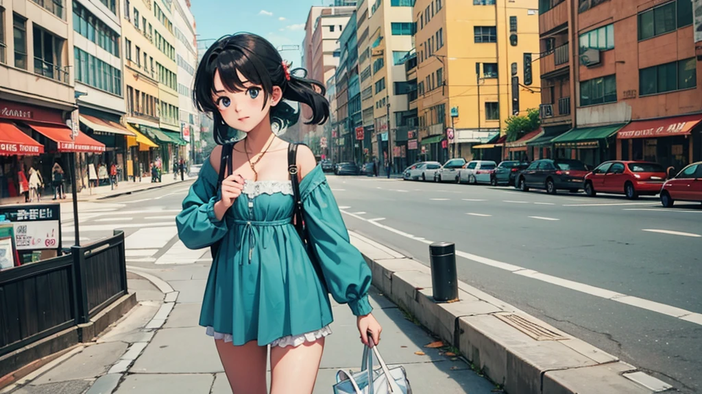 Create quality lofi background with Roman anime character in city