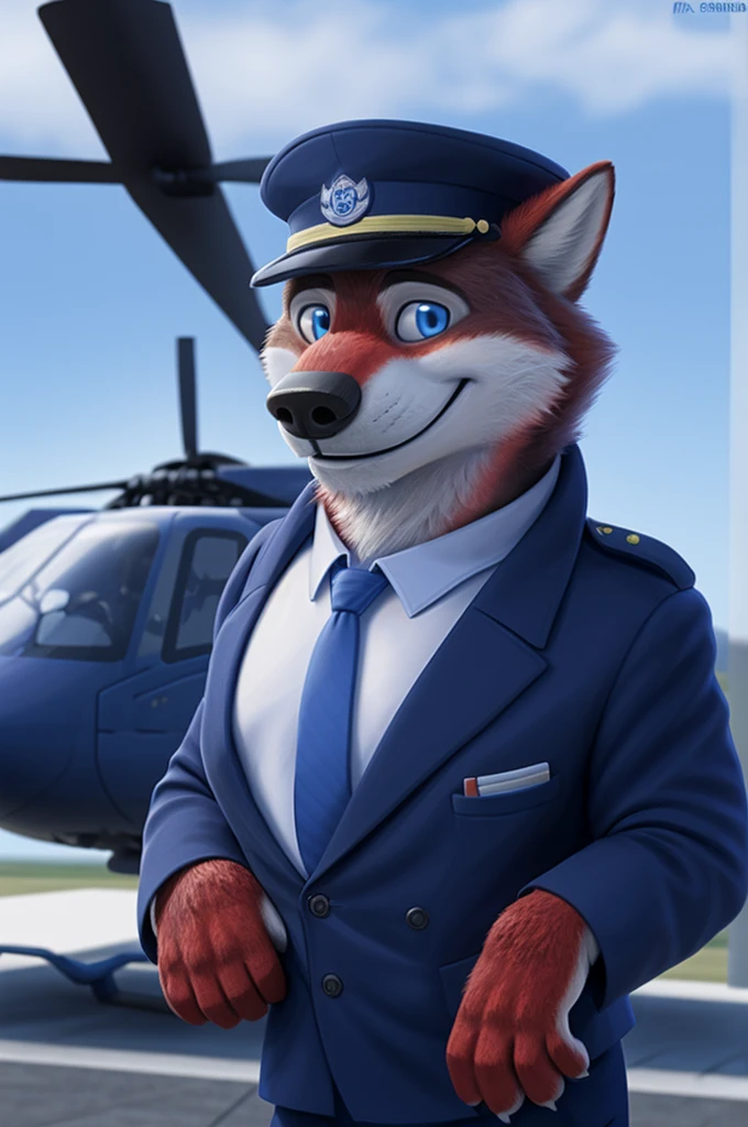 Ivan Fedorovich Wolfbach (Novosibirsk) ,высокий Beautiful, wolf,young, 24 years, brown fur,Kind,(red body:1.3),beautiful blue eyes,Novosibirsk,dressed,civil aviation pilot uniform,White shirt,epaulets командира, черный tie, trousers,airline pilot, commander's cap, trousers,canine, wolf, detailed fur, male, second, paw pads, finger claws,At the viewer, 5 fingers, paws, 5 fingers, smile, wrist watch, т nextel,by xenoforge, (difficult, high detail, digital photography, soft focus, RAW,goes for a walk, ,Very close to the camera,airport,Novosibirsk, smile, good mood, positive, Very close to the camera, plaid shirt, At the hairdresser, without hair, epaulets captain,
Photorealism, realistic, photorealistic, digital style, Subsurface scattering,I look at the viewer,стоит White shirt, epaulets, Strips, captain, trousers, tie, nearby by helicopter, Mi-8,smile, teeth, Beautiful,close to the camera,
masterpiece, Best quality, ultra realistic, 8 thousand.)