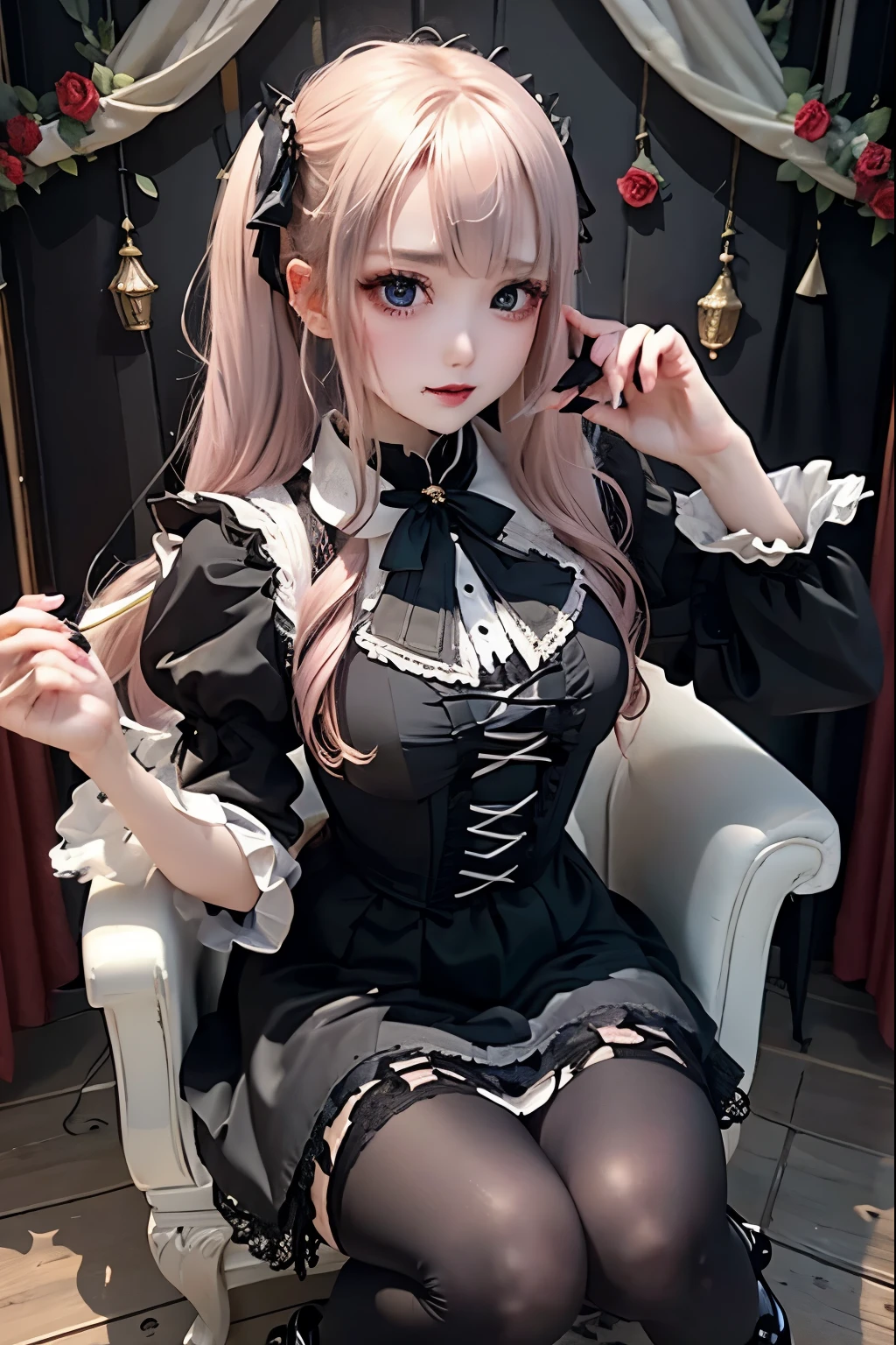 Hard Dark Gothic Makeup、Black dark eyeshadow、sad、Good skin radiance、Dark Gothicメイク、Dark smile、palace、The beauty of fragrance、24-years-old、Expression of intense sexual pleasure、Embarrassed look、Dark Gothic、Highest quality、Expression of sexual pleasure amid suffering、Drunk face、紫のMaid clothes、Mysterious、Noble、The face of someone holding it in the toilet、sexy、Loving smile、Twin tail hair、Right blue eye, Left eye is red、Super tempting pose、Platform Heel Shoes、Heavy makeup、Gothic ta clothes、Silver Hair、Long Hair Straight Hair、Cute Gothic Loliress、Beautiful Face、elegant features、Attractive face、Stained glass is the background、Chest glistening with sweat、The room is dark、goth long dress、Bell Sleeves、Wizard Sleeve、Decadent look、Sexually excited expression、Glossy thighs wet with water、Thighs that are wet and shiny with oil、Background of a room full of roses、sad expression、Rose Maiden、The embroidery is pink、The dress has pink embroidery.、Thigh-high socks、Knee-high socks、Gentle expression、Dark black eyeshadow、Stained glass and rose background、thighs are a little thin、Female Duo、Female couple、dark church background、Stained glass、Black metal world、Dark Castle、Dark Room、Slender body、gothic long dress、Victorian dress、Small breasts、Hold the wine in your right hand、Hold the lantern in your left hand、pantyhose、Sit on the bed、The bed is covered with roses、Lying in bed、Her thighs are shining with sweat、My body is wet and shiny、Lots of glitter on the thighs、sweating、My thighs are sticky from sweating、Sweat glistening on my thighs, The whole body is sweaty and shiny、I sweated a lot.、My thighs are sweaty、My thighs are wet、My thighs are shining with sweat、A lot of sweat glistening all over the body、Slender body、