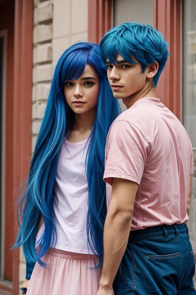 Blue hair boy and pink hair girl