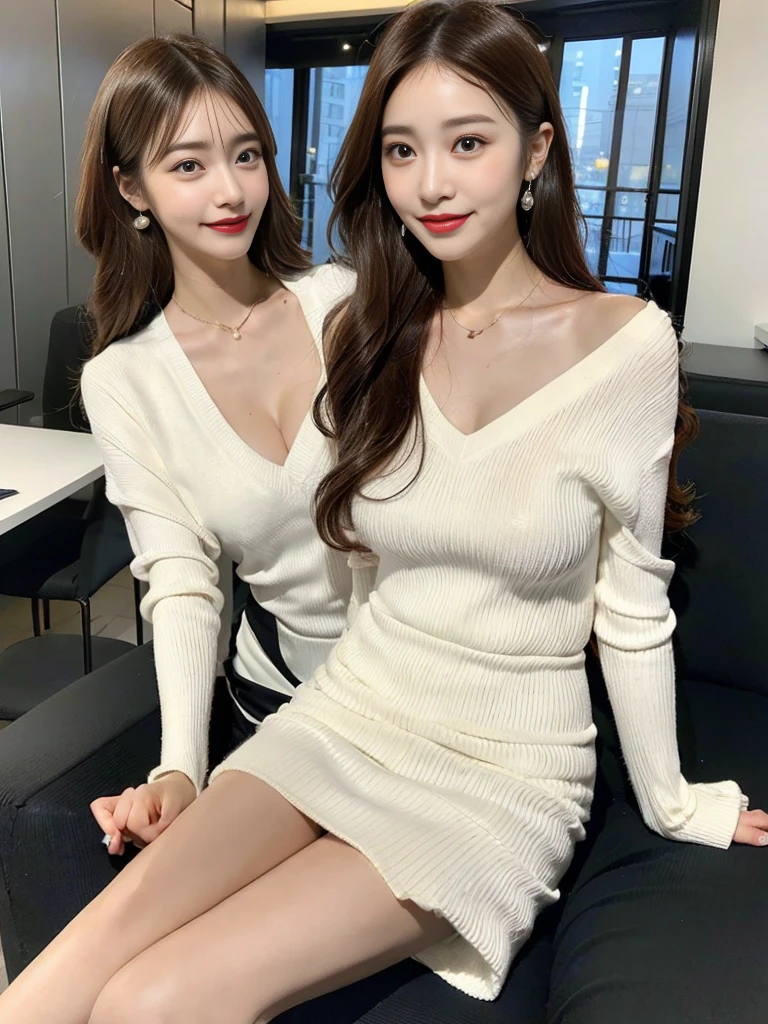 knit dress, Tight dress, Princess dress, Mini knit dress, Knee length, knit dress, party dress, long sleeve, Lady, sexly, Knee lengthワンピース, OL, elegant, office lady, Second meeting, wedding style, Korean Fashion, 8K, highest quality, ultra high resolution, table top, realistic, realistic, high contrast, photon mapping, realistic, ultra detail, Low - Angle: 1.3, 1 girl, alone: 1.5, whole body, sitting in a chair, downtown, kpop star, K-POP idol, KPOP Costumes, sexly, (豪華なsexlyな赤いランジェリー), flashy makeup, short skirt: 1.2, blouse, Raw legs, high heels, Legs that spread 100 degrees: 1.5, M-shaped legs, thighs are open: 1.5, Long brown hair, See-through wet white panties: 1.5, Panties visible from under the skirt: 1.3, expensive, Height is 170 cm, long legs: 1.2, small breasts, beautiful face: 1.2