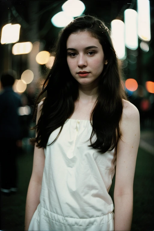 photo polaroid, night photo, 24 year old photo.oh beautiful woman, pale skin, bokeh, motion blur