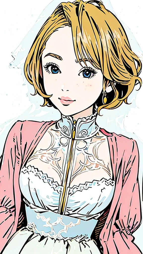 Blonde、Freckles、Simple Background、Wedding dress、Upper Body、smile、Large Breasts