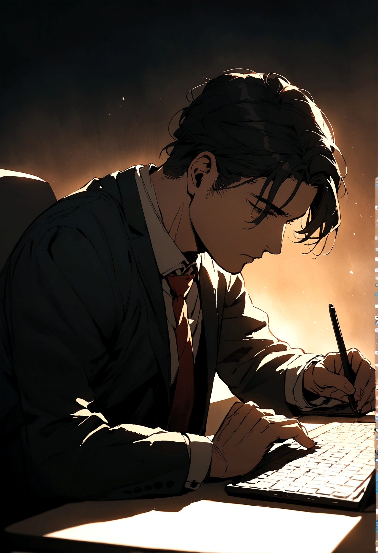 A businessman is writing an email on a computer