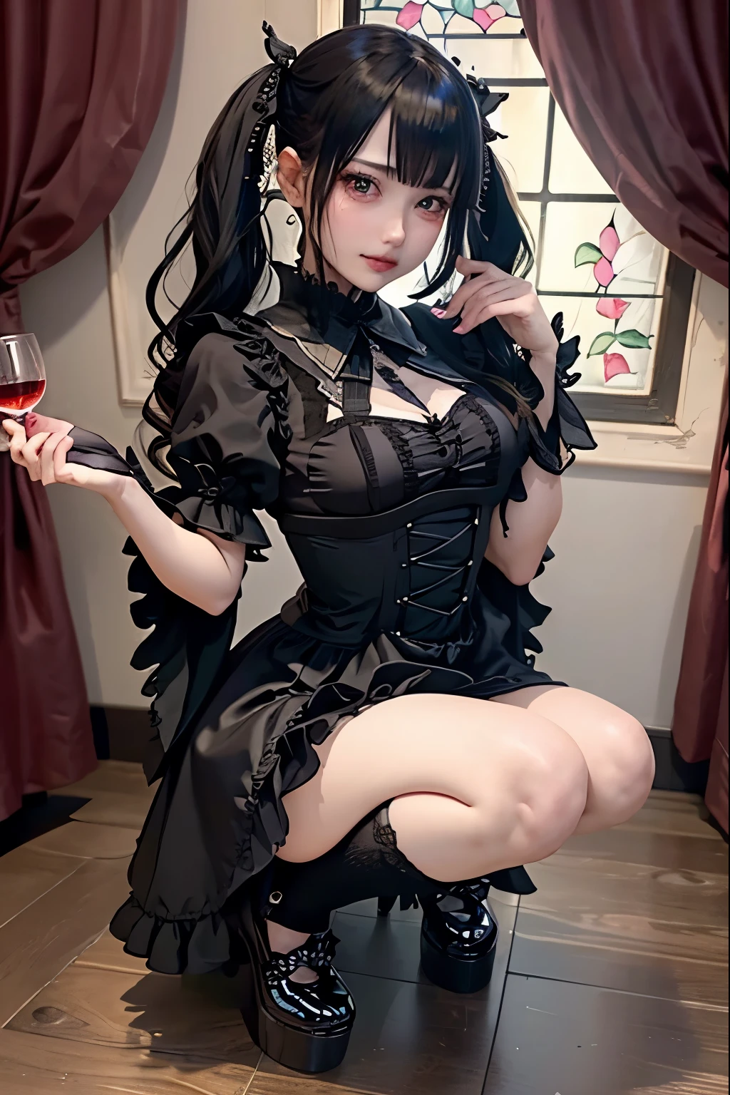 Hard Dark Gothic Makeup、Black dark eyeshadow、sad、Good skin radiance、Dark Gothicメイク、Dark smile、palace、The beauty of fragrance、24-years-old、Expression of intense sexual pleasure、Embarrassed look、Dark Gothic、Highest quality、Expression of sexual pleasure amid suffering、Drunk face、紫のMaid clotheysterious、Noble、The face of someone holding it in the toilet、sexy、Loving smile、Twin tail hair、Right blue eye, Left eye is red、Super tempting pose、Platform Heel Shoes、Heavy makeup、Gothic Lolita clothes、Silver Hair、Long Hair Straight Hair、Cute Gothic Lolita Dress、Beautiful Face、elegant features、Attractive face、Stained glass is the background、Chest glistening with sweat、The room is dark、goth long dress、Bell Sleeves、Wizard Sleeve、Decadent look、Sexually excited expression、Glossy thighs wet with water、Thighs that are wet and shiny with oil、Background of a room full of roses、sad expression、Rose Maiden、The embroidery is pink、The dress has pink embroidery.、Thigh-high socks、Knee-high socks、Gentle expression、Dark black eyeshadow、Stained glass and rose background、thighs are a little thin、Female Duo、Female couple、dark church background、Stained glass、Black metal world、Dark Castle、Dark Room、Slender body、gothic long dress、Victorian dress、Small breasts、Hold the wine in your right hand、Hold the lantern in your left hand、pantyhose、Sit on the bed、The bed is covered with roses、Lying in bed、Her thighs are shining with sweat、My body is wet and shiny、Lots of glitter on the thighs、sweating、My thighs are sticky from sweating、Sweat glistening on my thighs, The whole body is sweaty and shiny、I sweated a lot.、My thighs are sweaty、My thighs are wet、My thighs are shining with sweat、A lot of sweat glistening all over the body、Slender body、