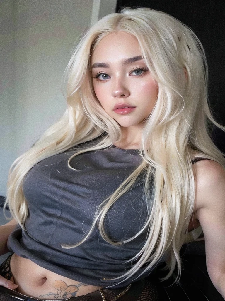 blonde woman with long hair and piercings posing for a photo, with white long hair, with long white hair, perfect white haired girl, ava max, tifa lockhart with white hair, pale porcelain white skin, anime girl in real life,  with white hair, extremely light blonde hair, very light blonde hair, with long blonde hair, her hair is white