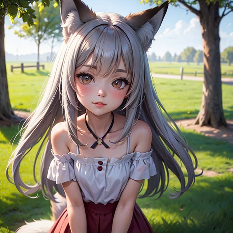 Fox Girl, Fox&#39;s Tail, Nine-Tailed Fox,Fox Ears, Black colored hair, Fox Makeup,One Girl、 Kimono with open chest, Body size is 100-70-90!、Nice body, Avatar, face, Open chest, lewd face, Dominant representation, naughty face,Big Breasts,Emphasize cleavage,Show bare skin、Skin is visible、With legs apart、Show off your thighs、With legs apart、A beautiful kimono with red and black patterns、I can see her cleavage、Muscular、Uplifting、Abdominal muscles、Exposed skin、Long Hair、Skin Texture、Soft breasts 、outside、Grassy field, Sixpad