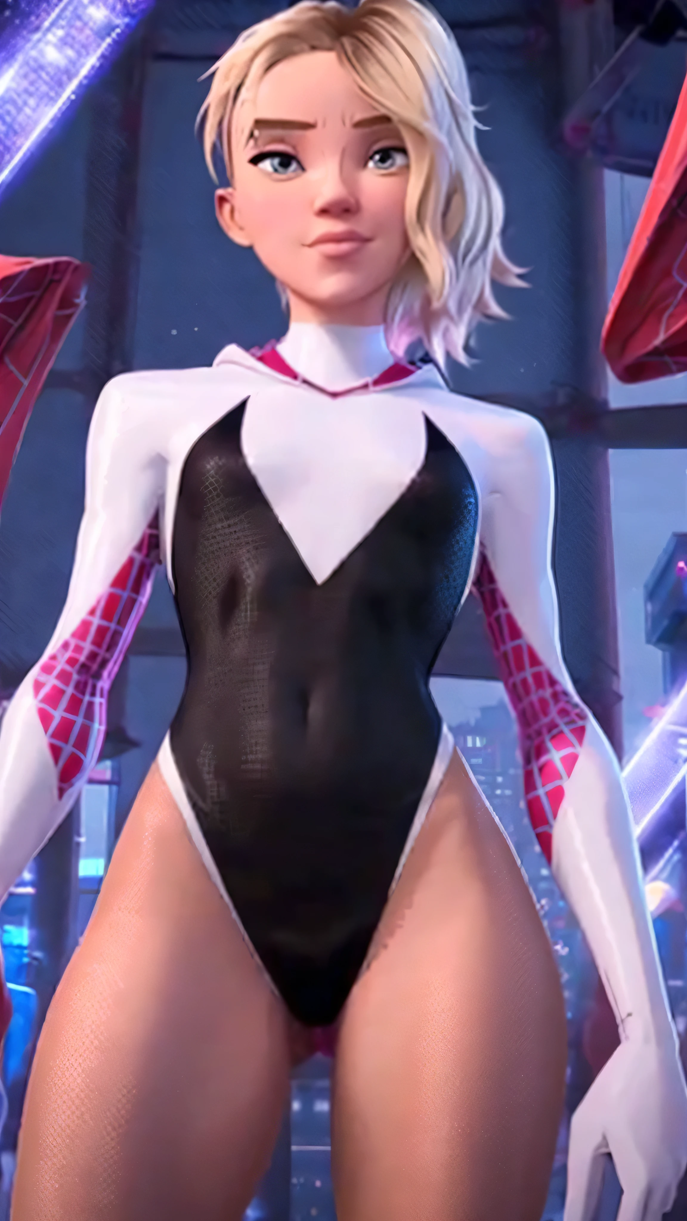 young gwen stacy one-piece competition swimsuit wet from behind