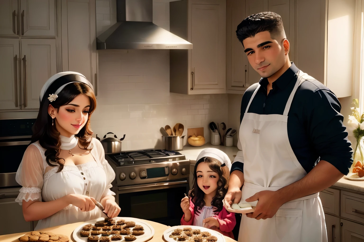 The Alafid family prepares cookies in the kitchen with a woman and two children, Bake cookies, in stock images, 4074294527, in stock, 4237549348, 3 4 5 3 1, 2223194009, 2654465279