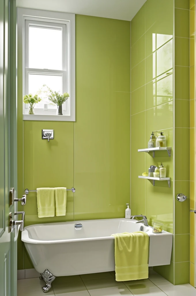 Create a bathroom where the bathroom is lemon green