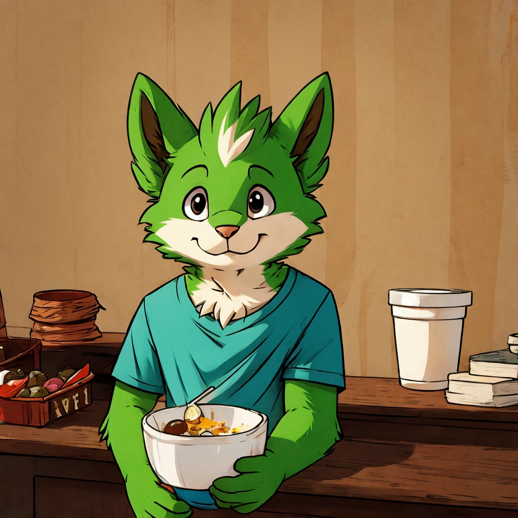 Cute green furry in shirt