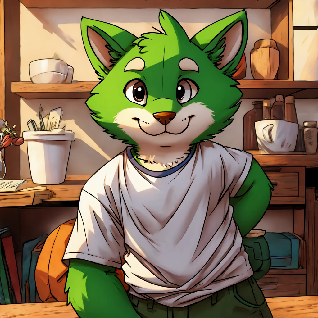 Cute green furry in shirt