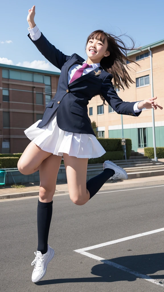 High school girlultiple、Jumping、Schoolyard