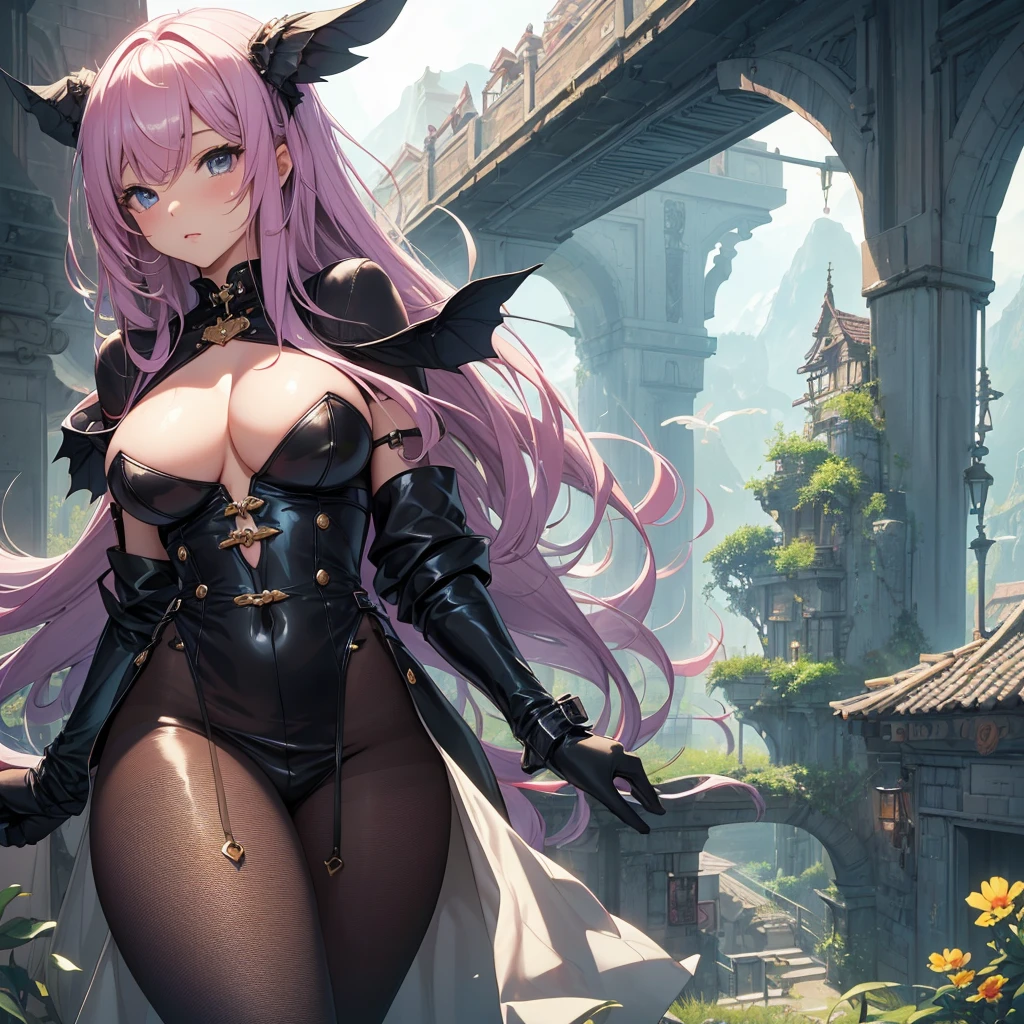 最high quality、best image quality、masterpiece、girl((20-year-old、sexy, By becomin, big bust,、thin,highest valley, fantasy girl, random hair color, dominatrix, mistress, femdom, pantyhose)), high quality、beautiful art、background(fantasy setting))、flight、debris flies、Depth of written boundary、movie、visual art、perfect art、8K,genuine、