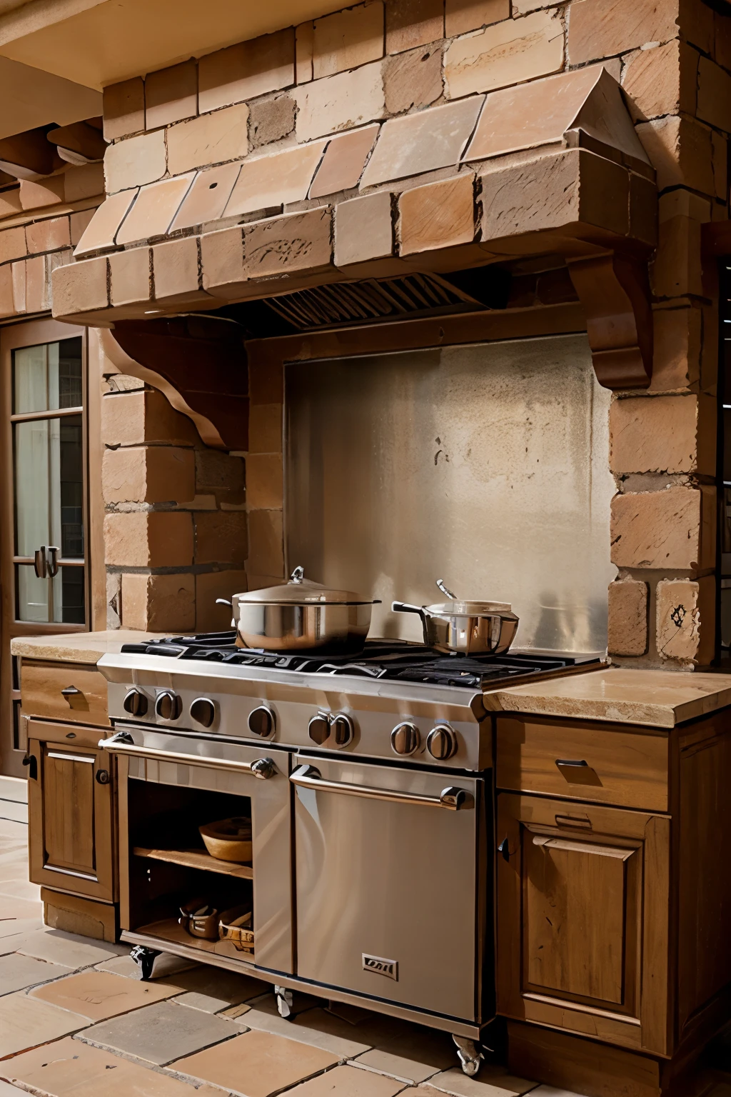 Refractory brick grill with sink and hood, Mediterranean rustic style