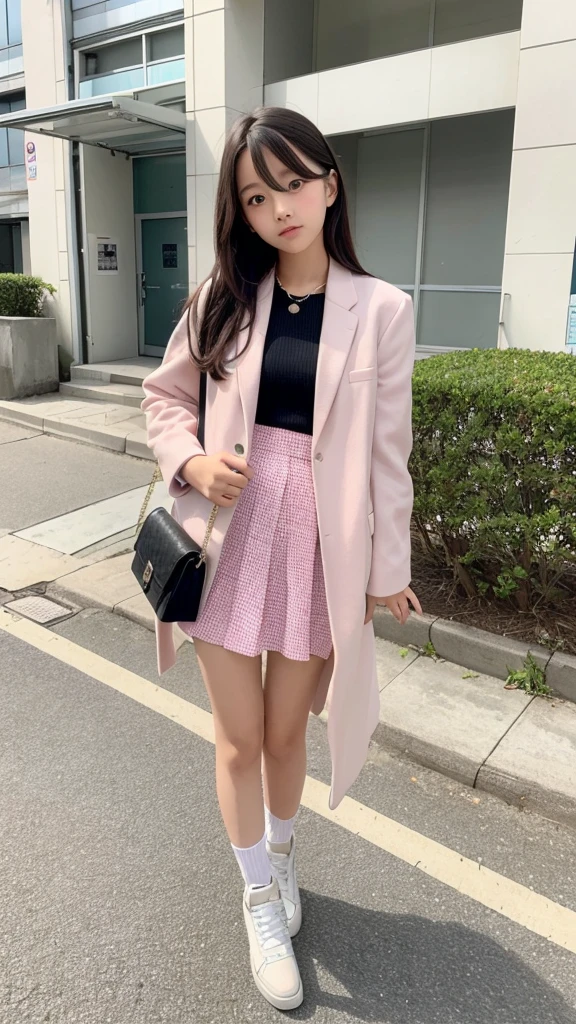 A girl dressed in fashionable clothes like those featured in fashion magazines for elementary and junior high school students