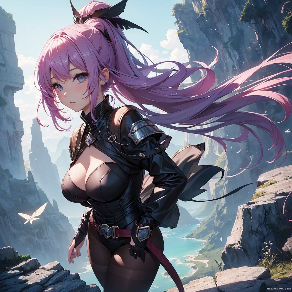 最high quality、best image quality、masterpiece、girl((20-year-old、non-human, humanoid, sexy, By becomin, big bust,、thin,highest valley, fantasy girl, random hair color, dominatrix, mistress, femdom, pantyhose)), high quality、beautiful art、background(fantasy setting))、flight、debris flies、Depth of written boundary、movie、visual art、perfect art、8K,genuine、