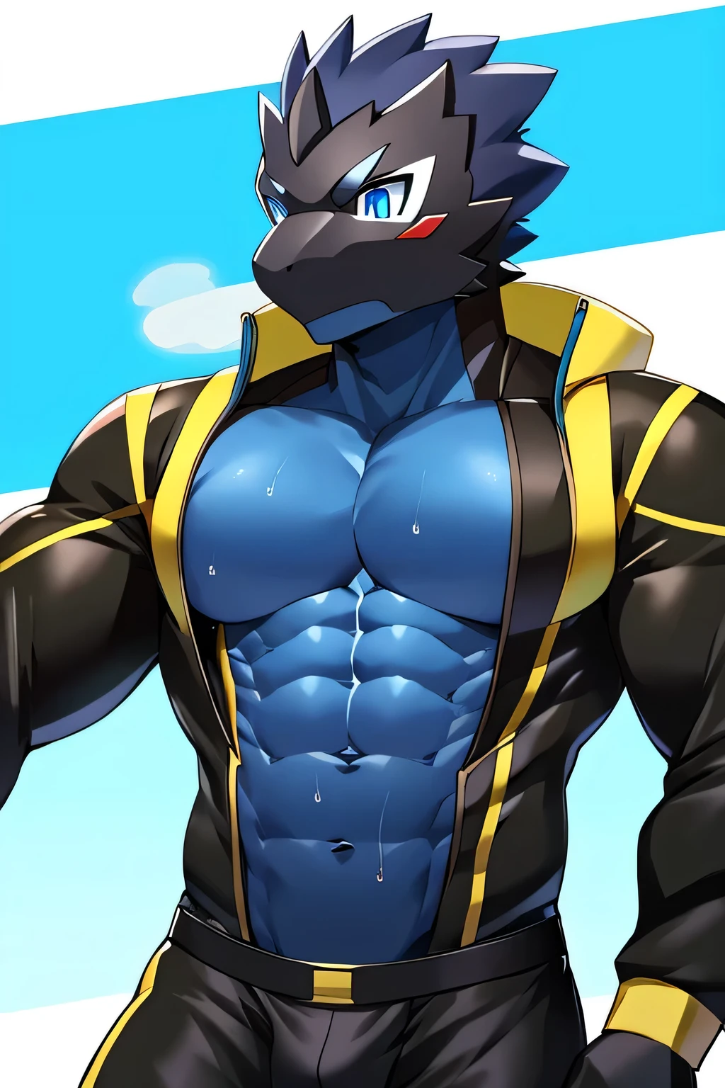 Thin macho　western black dragon　　abs　　　　　Hollow abs　　body suit　　thick arms　　　chest rig　　　、sweaty　　　skin glow　　profile　　Wearily　short of breath　　  　Chemo shota　　Chunky breasts　
have a 　blue eyes　Tired look　Glowing abs　Deep abdominals jacket　profile　One person　Jacket　Belly punch