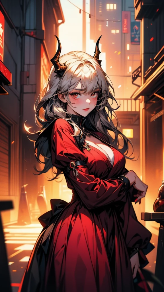 anime girl with horns and a red dress posing for a picture, demon anime girl, trending on artstation pixiv, anime girl with cat ears, detailed anime character art, from arknights, cute anime girl portraits, kawacy, guweiz on pixiv artstation, guweiz on artstation pixiv, detailed digital anime art
