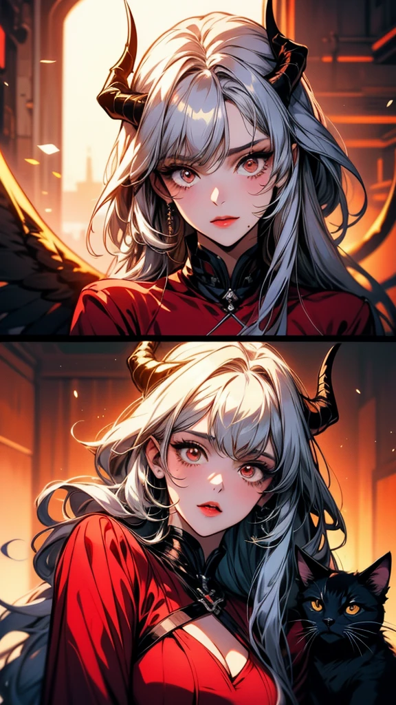 anime girl with horns and a red dress posing for a picture, demon anime girl, trending on artstation pixiv, anime girl with cat ears, detailed anime character art, from arknights, cute anime girl portraits, kawacy, guweiz on pixiv artstation, guweiz on artstation pixiv, detailed digital anime art