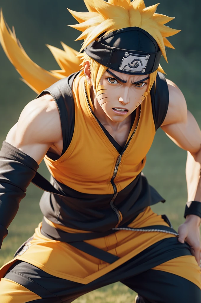 ((2d)), ((work of art)), (detailded) Naruto Uzumaki in fighting pose.