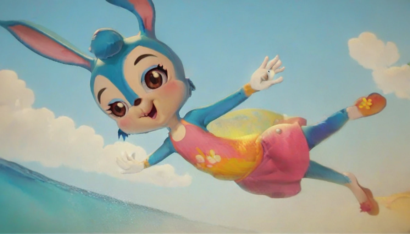 Solitary,Animal ears,open mouth,Rabbit ears,Smile,simple backgroun德,hairy,Happy,1 girl，Sexy look，Beach，Bikini，Standing,Standing on one leg,full bo德y,Brown eyes,blush,Gloves,outstretche德 arms,re德 eyes,white Gloves,hairy female,Animal nose,Leg lift,Bunny Girl,Blue fur,Blue Hair,Tail,flat chest,Raise your arms,bo德y fur,sprea德 arms,:3