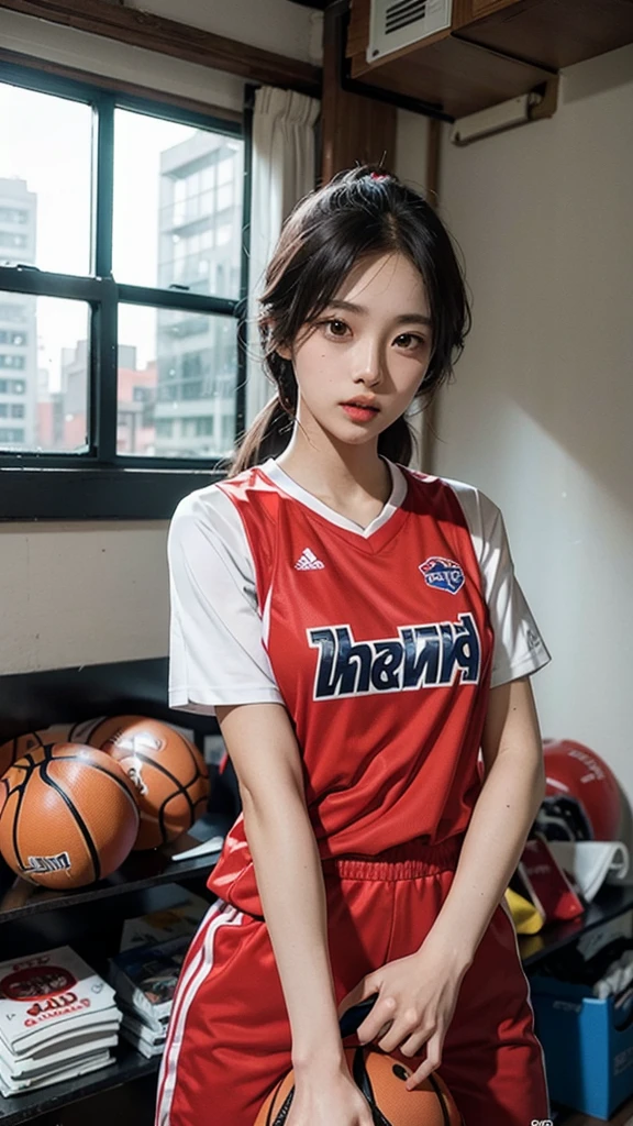 Woman wearing basketball suit which name is Tenang 