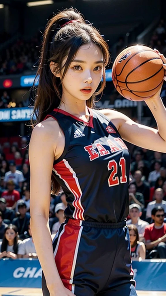 Woman wearing basketball suit which name is chivelii 