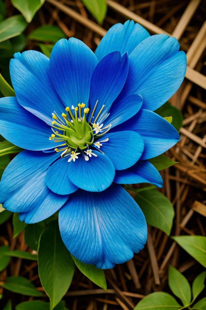 Intense blue flower fuxia leaves