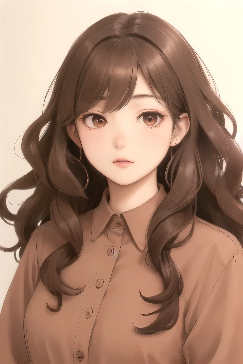 (Highest quality, masterpiece:1.2), sketch full view of a hot looking dark brown skin 29 year old woman standing in front of us. She has brown eyes and long, curly white hair.. She has vampire fangs. She has a beautiful curvaceous figure. She is wearing a plain slim buttoned long sleeve shirt dress. shadow background. sketch. shading. Lighting.She has a tan.