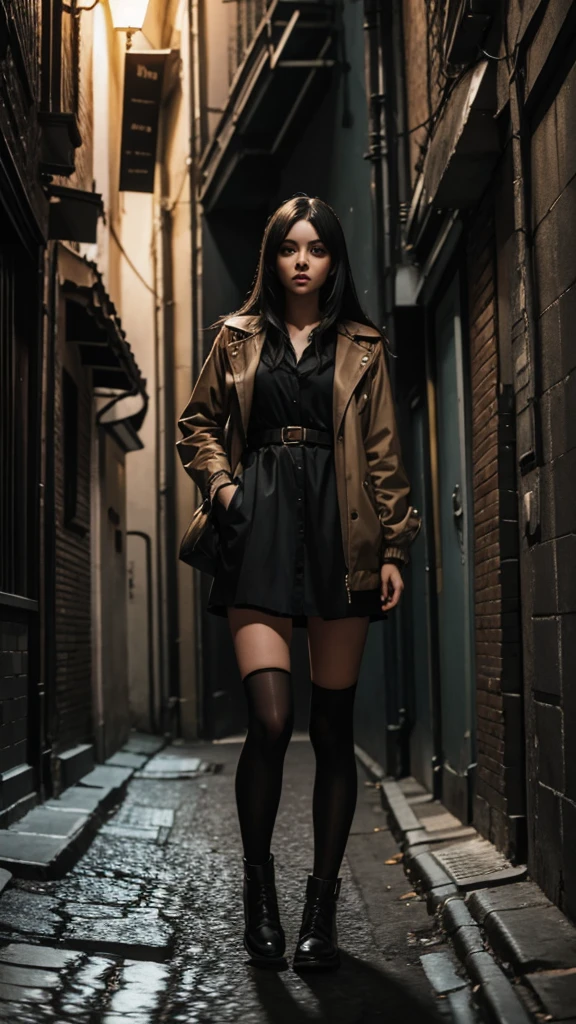 Maniac Girl, dark hair,dark narrow streets, girl&#39;s age 30 years, Girl with a knife