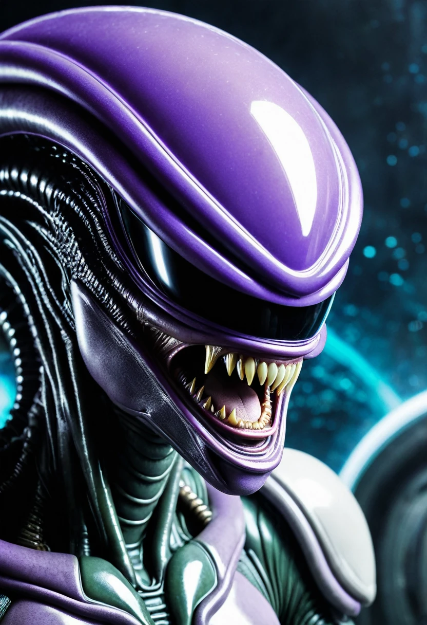 (((Extreme close-up Xenomorph Alien the eighth passenger fusion Frieza front images color images Splash Akira Toriyama))),(((Surreal and cinematic images)))