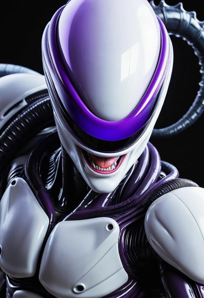 (((Extreme close-up Xenomorph Alien the eighth passenger fusion Frieza front images color images Splash Akira Toriyama))),(((Surreal and cinematic images))) 