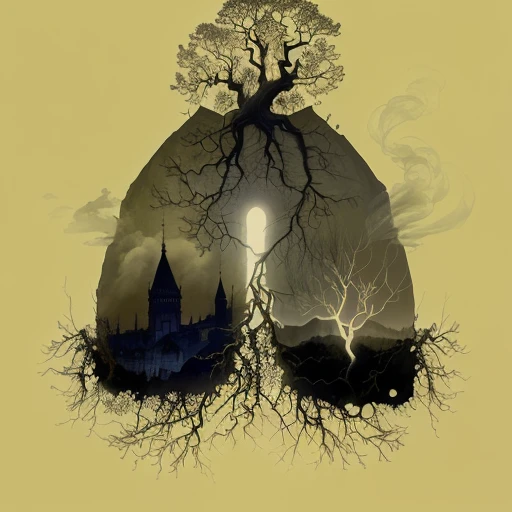 there is a picture of a lungs with a tree growing out of it, lungs, atmospheric artwork, atmospheric, particulate, intricate roots, incredible depth, an ecological gothic scene, (smoke), double exposure of dally life, mesh roots, desolate. digital illustration, night!, breathe, dreamlike, artistic illustration, inspired by Robert Noble, atmospheric ”, atmospheric”