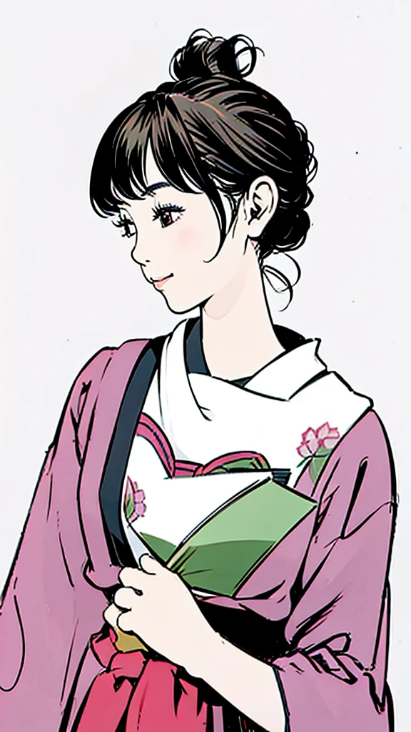 Taisho Romance、Hakama、Girl、Black Hair、Hime cut、Upper Body、smile、Subjective、Simple Background