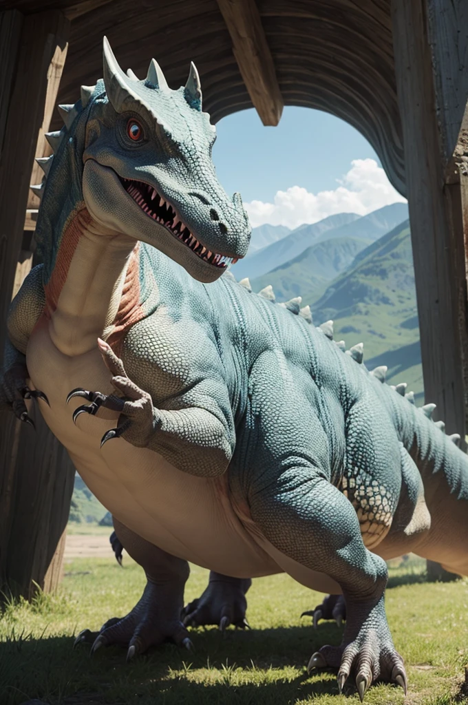 (solo:1.2), ((((dragon, dragon, feral)))), leaning on table, indoors, masterpiece, high quality, realistic, detailed background, ((((side view, anal)))), ((((sex from behind, hyper, equine penis, doggystyle, stomach bulge, hyper, equine penis penetrating anal, anal tugging, feces, cum, cumshot))))