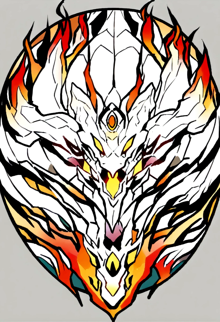 ::style vetor, vectorized logo of a 7-headed white naga dragon, soon in (((rounded shape))), bright coloured, white outlines and backgrounds, flames around the logo ::n_style image background, Deformations in the logo, animated cartoon, アニメ