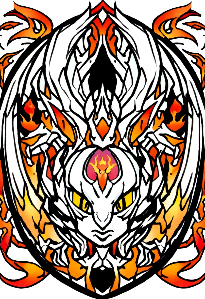 ::style vetor, vectorized logo of a 7-headed white naga dragon, soon in (((rounded shape))), bright coloured, white outlines and backgrounds, flames around the logo  ::n_style image background, Deformations in the logo, animated cartoon, アニメ