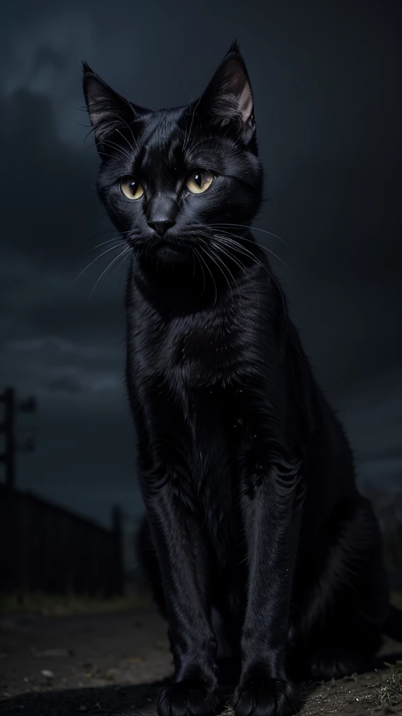 Spawns a black cat in a dark landscape