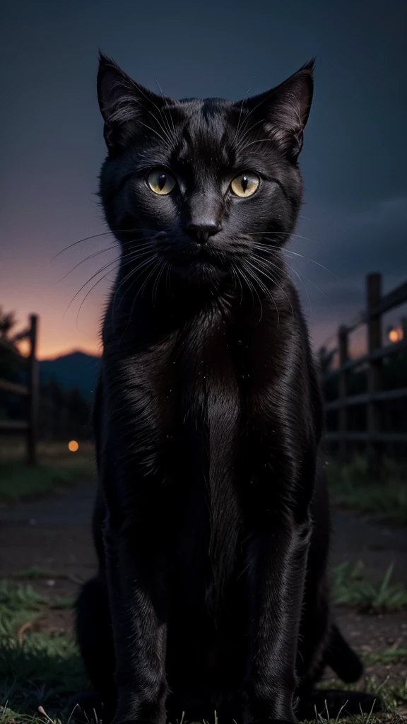 Spawns a black cat in a dark landscape 