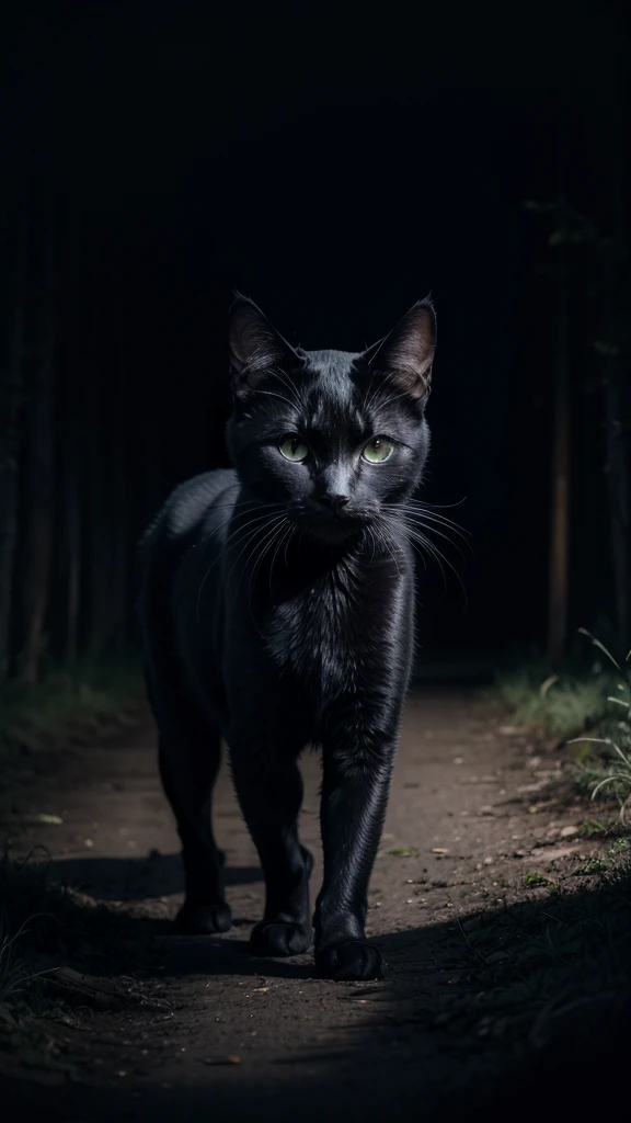 Spawns a black cat in a dark landscape