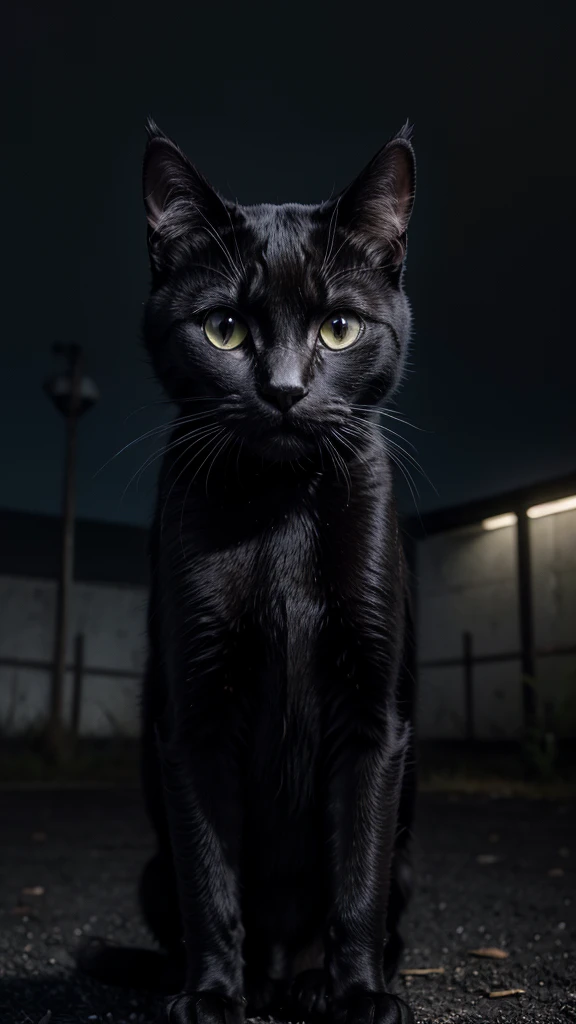 Spawns a black cat in a dark landscape 