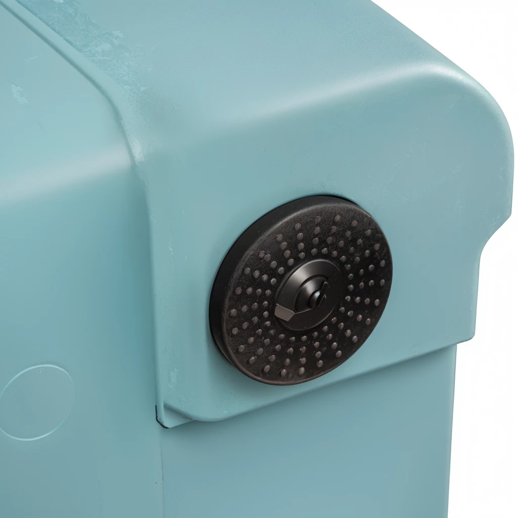 there is a blue suitcase with a black handle and a black knob, look at the details, clear detailed view, high quality detail, detailed zoom photo, high detail product photo, bottom angle, high angle close up shot, high quality details, high resolution details, very sharp details, close-up product photo, highly detailed image, highly detailed shot, detailed product photo