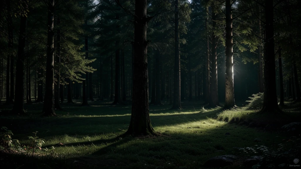 bottom: A night landscape, dark and mysterious, with the full moon in the sky, shining brightly and bathing everything in a silvery glow. The moon is large and prominent, occupying the top center of the cover.

forest: Tall, leafy trees in dark silhouettes, surrounding the landscape. The branches are slightly twisted and covered in fog, creating a disturbing and suspenseful atmosphere.

Figure of the protagonist: Axel Blackwood, a man with a strong build and intense gaze. It is in the center of the image, with an expression of determination and alert. Wear dark, practical clothing, suitable for the forest. His transformation into a werewolf is subtly suggested.: perhaps with glowing eyes and barely visible fangs, or with a shadow showing a lupine figure.

stone altar: aside, maybe in the background but still visible, an ancient stone altar covered in moss and vines, with ancient statues around. This is the sanctuary mentioned in the story.

Additional details:

A faint, dark glow emanating from the depths of the forest, suggesting the presence of the “Heart of the Night”.
A few bright eyes hidden in the shadows of the trees, suggesting creatures watching from the darkness.
Low, ethereal mists covering the forest floor.
typography: title "Full Moon Shadows" in large, stylized letters, with a silver glitter effect. 