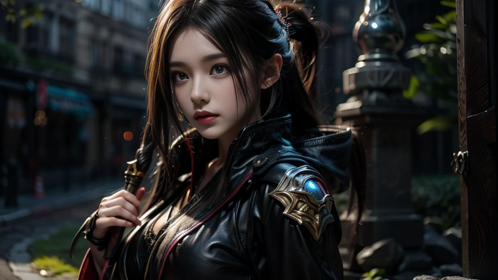 Female Mage Close-up, Girl in robe, 2. 5D CGI anime fantasy artwork, Large Breasts,Epic fantasy digital art style, detailed Digital 2D fantasy art, Digital 2D fantasy art, Gorgeous female mage,Looking at the camera,(glowing magic:1.7) Role Playing Game Character Art, Beautiful female mage, Fantasy Character Art, Epic and beautiful character art, Beautiful female mage,(Edinburgh Street:1.8),light rain,Medium and long range lenses,Looking at the camera